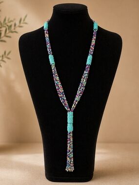 Handcrafted Turquoise Multi-Bead Lariat Necklace - Women Jewelry